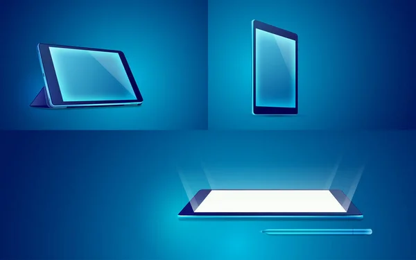 Comprimidos Realistas Computador Com Tom Azul Para Decoração — Vetor de Stock