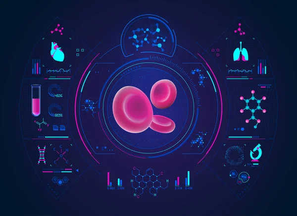 Concept Van Medische Gezondheidszorg Technologie Bloedcellen Met Wetenschappelijke Analyse Interface — Stockvector