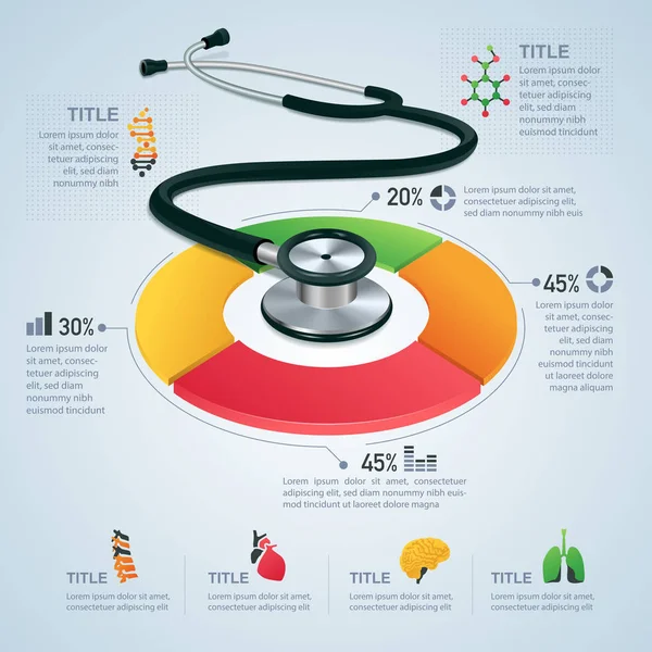 Realistic Stethoscope Element Medical Theme Infographic — Stock Vector