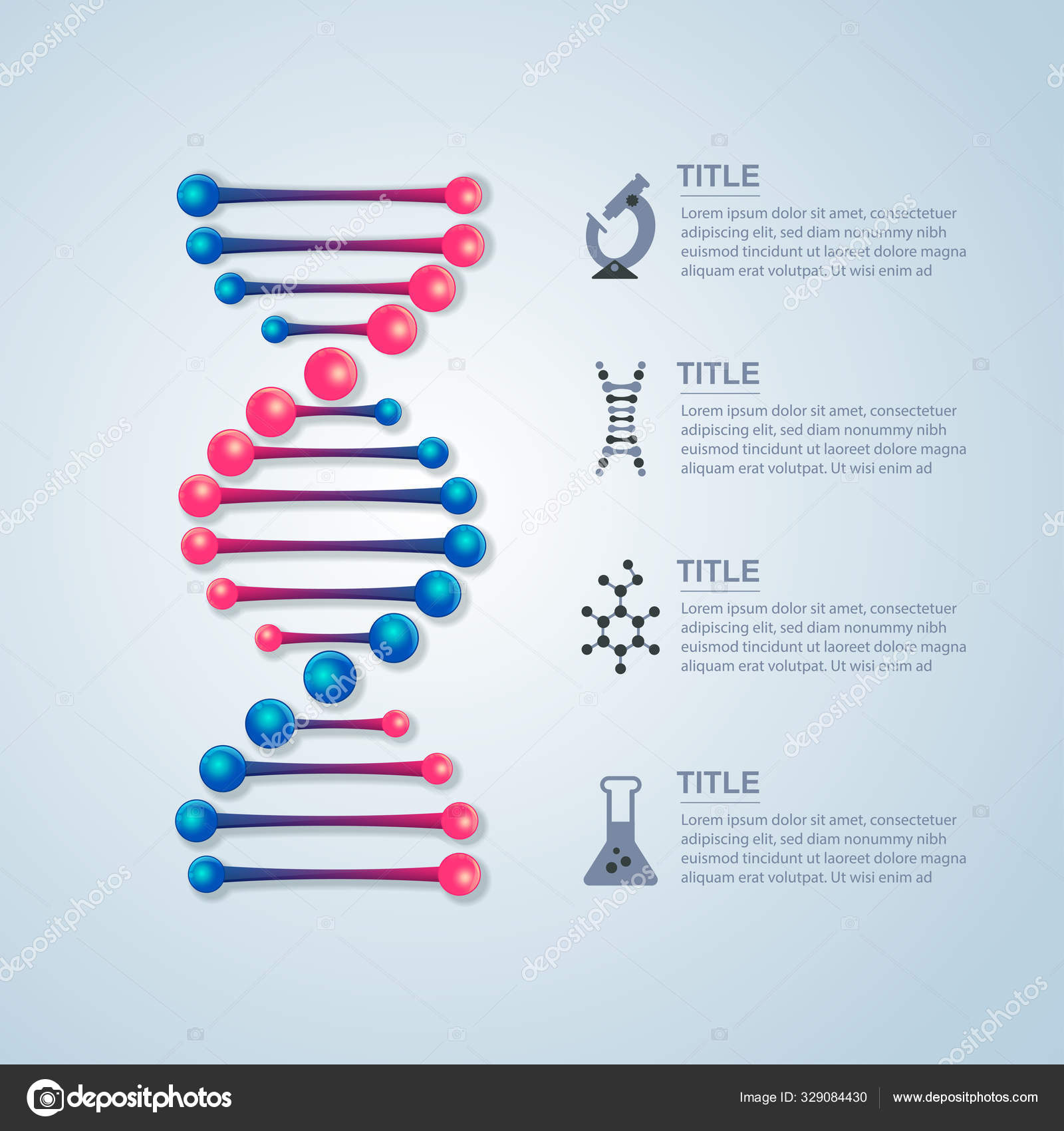 Infográficos Ciência Biologia Hélice Dna Com Ícones Ferramentas Pesquisa  Vetor de ©Jakarin2521 329084430, image size:1600x1700