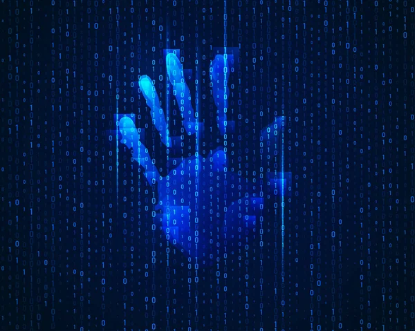 Concept Cyber Identification Digital Handprint Binary Code Background — 스톡 벡터