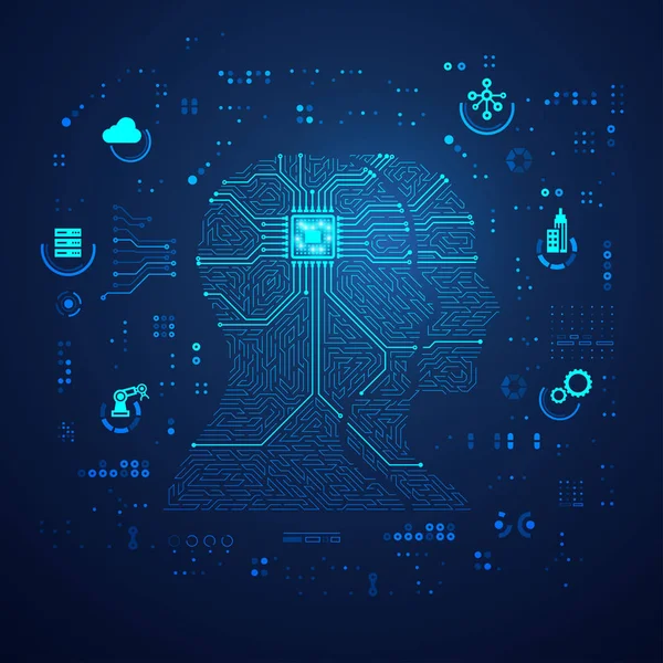 Concetto Gemello Digitale Internet Delle Cose Iot Forma Umana Combinata — Vettoriale Stock