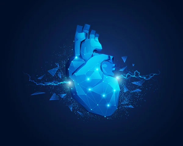 Koncept Kardiologie Vektor Nízkého Poly Srdce Jiskřícím Prvkem — Stockový vektor