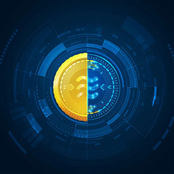 Konsep Teknologi Cryptocurrency Digital Money Libra Coin Futuristic Theme - Stok Vektor