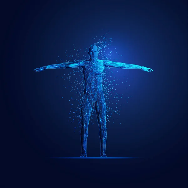 Concepto Transformación Digital Figura Hombre Tema Tecnología Científica Con Elemento — Vector de stock