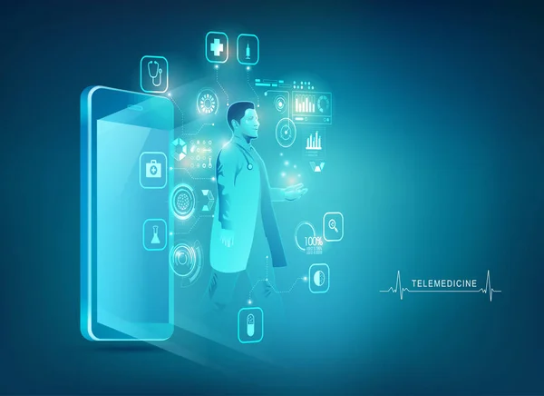 Teletıp ya da mobil doktor konsepti, sağlık hizmetleri arayüzü ile cep telefonu grafiği