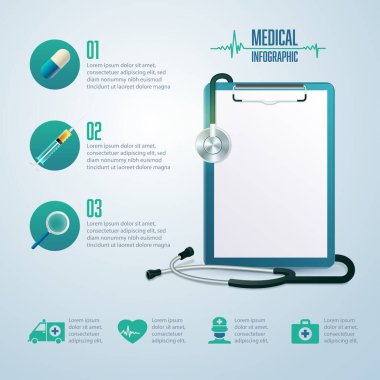 Tıbbi bilgilerin grafiği, sağlık elementli gerçekçi tıbbi pano