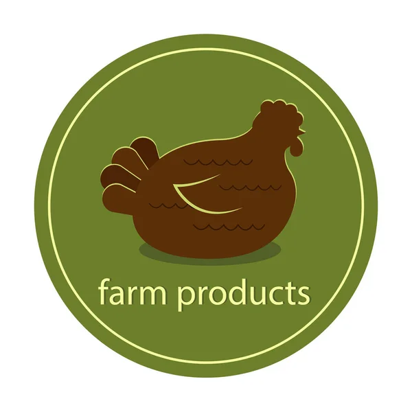 Vector icon-farm products. Image of a chicken on a green round background. — Stock Vector