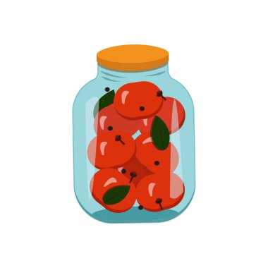Salamura domatesli cam kavanoz beyaz arka planda izole edilmiş. Korumak. Vektör grafikleri