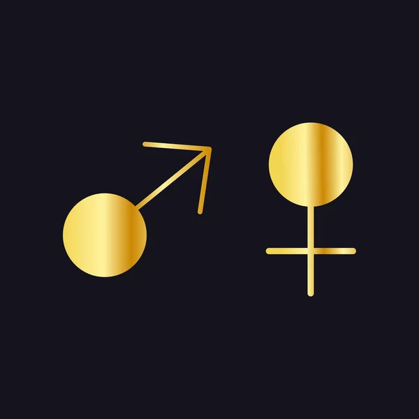 Symbol mężczyzny i kobiety, Marsa i Wenus. Złoto na czarnym tle. Grafika wektorowa — Wektor stockowy