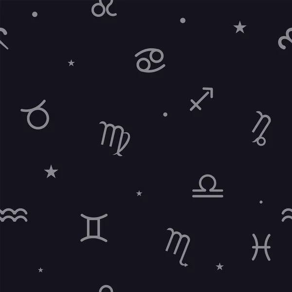 Uno schema senza soluzione di continuità con segni zodiacali. Bianco su sfondo scuro — Foto Stock