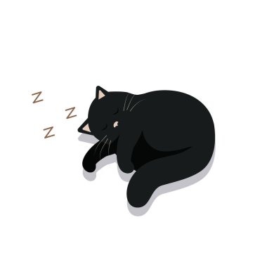 İllüzyon - siyah kedi uyuyor. Beyaz bir arka planda izole edilmiş. Stok vektör grafikleri