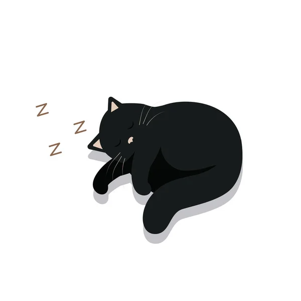 Illustration - black cat is sleeping. Isolated on a white background. Stock vector graphics — Stock Vector