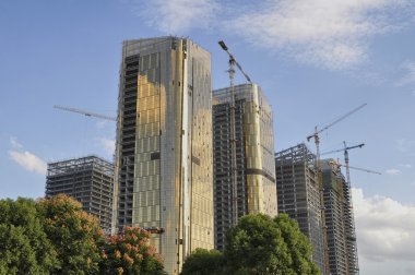 karmaşık yüksek binalar inşaat aşamasında. China.Yiwu