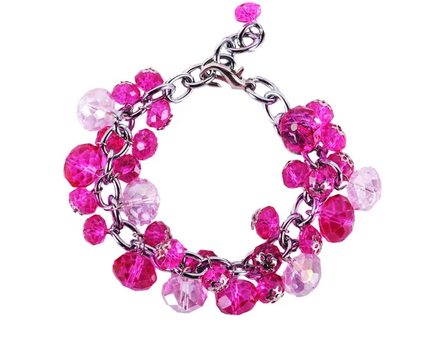 Pulseira rosa com elementos de vidro sobre um fundo branco — Fotografia de Stock