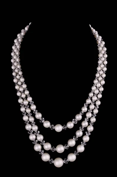 White pearls luxury necklace on black background — Stock Photo, Image