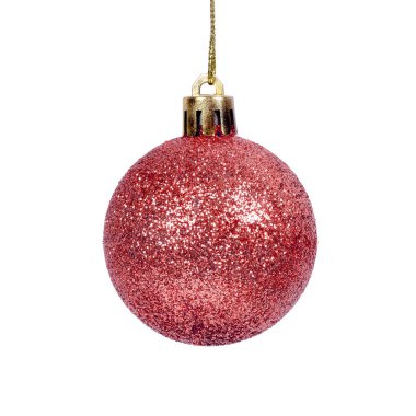 kırmızı parlak Noel izole top beyaz arka plan.