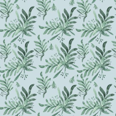 Açık arkaplanda yeşil bir buketteki yeşil dalların dikişsiz desenleri