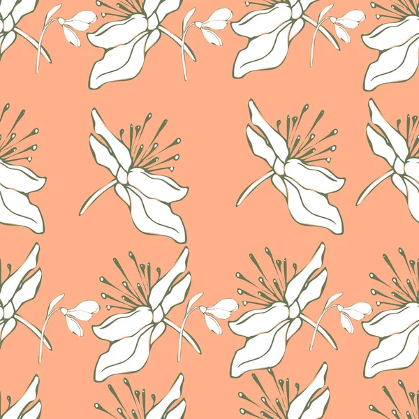 Illustration Vectorielle Motifs Sans Couture Fleurs Blanches Élégantes Sur Délicat — Image vectorielle