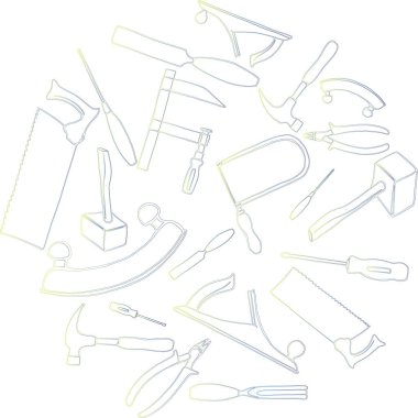 Print.wector illüstrasyon marangozluk araçları testere, planer, çekiç, yapboz, tornavida, pense.