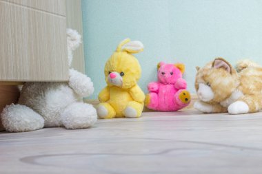 Çocukların oyuncakları kabinin sırasındaki