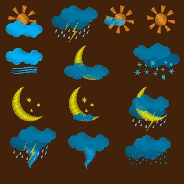 Weather icons with strokes — Stock Vector