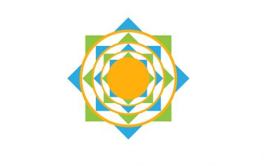 Vektör çizim güneşten geometrik şekiller yeşil, mavi, turuncu beyaz arka plan üzerinde