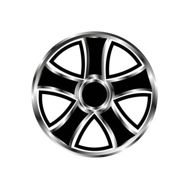 Resimde sürücü araba tekerlek vektör siyah desen ve degrade metal parçalar ile beyaz bir arka plan üzerinde