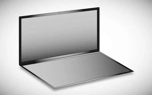 Ultrabook vectorial sin teclado blanco y negro sobre fondo degradado gris — Vector de stock