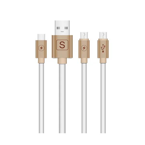 Micro-USB-Kabel Symbol isoliert auf weißem Hintergrund. Steckverbinder und Buchsen für PC und mobile Geräte. Computer-Peripherie-Stecker oder Smartphone-Ladegerät — Stockvektor