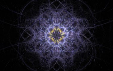 siyah bir zemin üzerine sarı Merkezi ile güzel soyut Lila çiçek