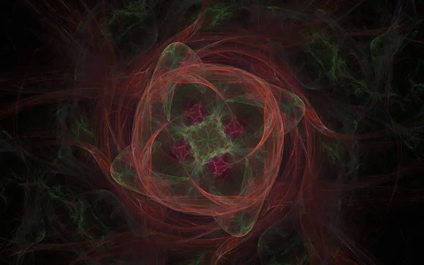 Mroczne Abstrakcja w formie kwiatu spiralne z zielone faliste linie wokół na czarnym tle — Zdjęcie stockowe