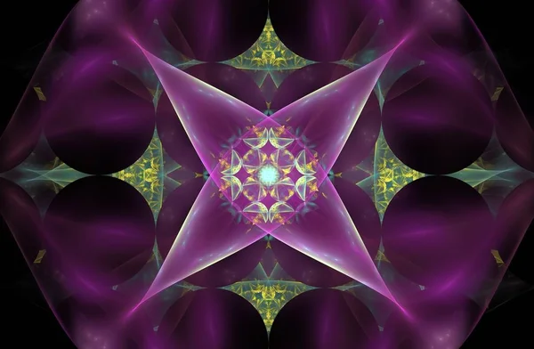 Resumo flor fractal na forma de um símbolo de quatro pontas sobre um fundo rosa com um padrão no centro — Fotografia de Stock
