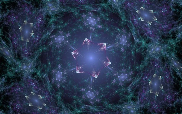 Tło obrazu Fraktal Abstrakcja gwiazd w zielonej energii skrzepów — Zdjęcie stockowe