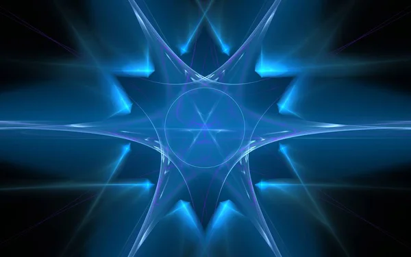 Image Geometric Figure Blue Shape Snowflake Circle Center Blurred Rays — Stock Photo, Image