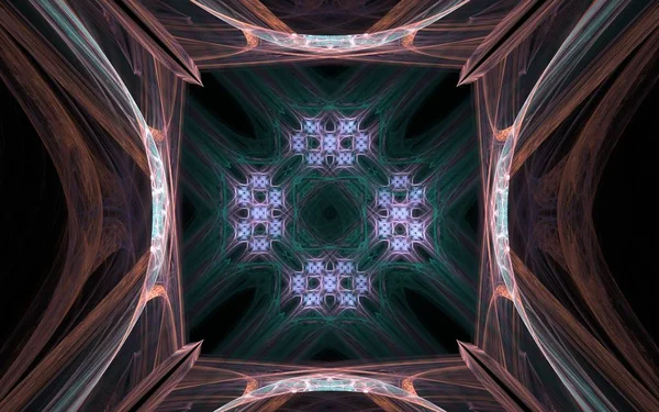 background image abstract symmetrical pattern with a square hole inside and a brown pattern around on a black background