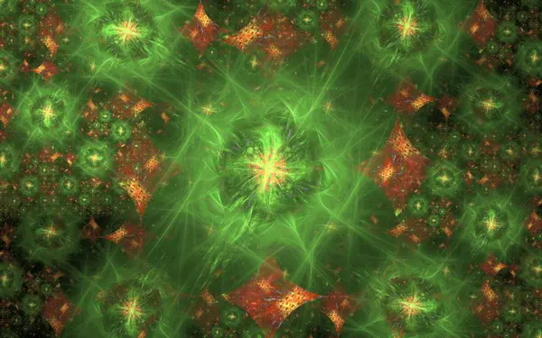 녹색 및 성운과 별의 형태로 오렌지 배경 이미지 우주의 프랙탈 패턴 — 스톡 사진