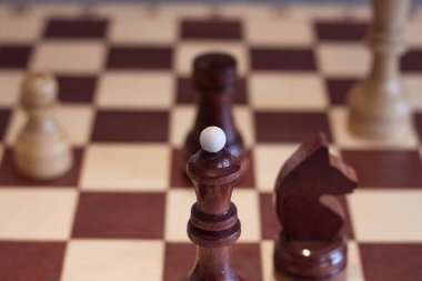 bir gri arka plan beyaz ve siyah rakamlar üzerinde bir masa oyunu satrancın portre resim