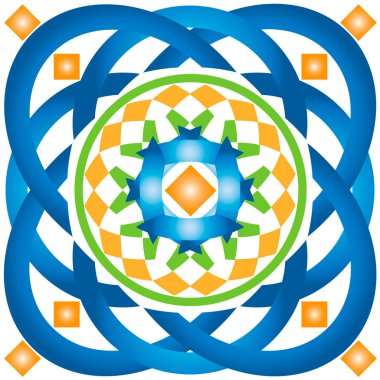 Beyaz arka planda turuncu, mavi, yeşil renk yakın çekim vektör çizimi modeli gelen geometrik şekiller