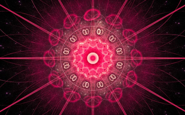 Siyah arka planda farklı renklerde çeşitli geometrik şekillerden oluşan taç yaprakları olan soyut, fantastik bir çiçek.