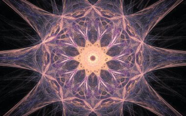 Siyah zemin üzerinde birçok ışınlar bulunan fantastik bir yıldızın soyut çizimi