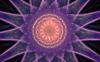 Siyah zemin üzerinde birçok ışınlar bulunan fantastik bir yıldızın soyut çizimi