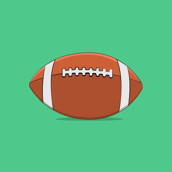 Векторна ілюстрація спортивного обладнання регбі м'яч крупним планом з білими смугами і швом посередині на зеленому фоні — стоковий вектор