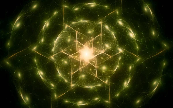 Siyah Zemin Üzerinde Birçok Işınlar Bulunan Fantastik Bir Yıldızın Soyut — Stok fotoğraf