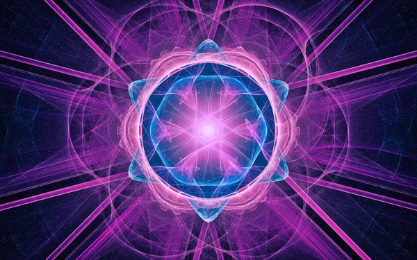 Siyah zemin üzerinde birçok ışınlar bulunan fantastik bir yıldızın soyut çizimi.