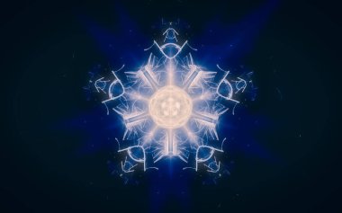 Siyah zemin üzerinde birçok ışınlar bulunan fantastik bir yıldızın soyut çizimi.