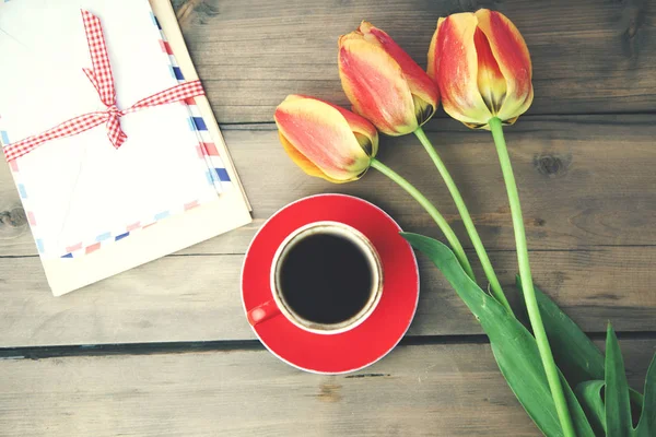 tulips,coffee and letter