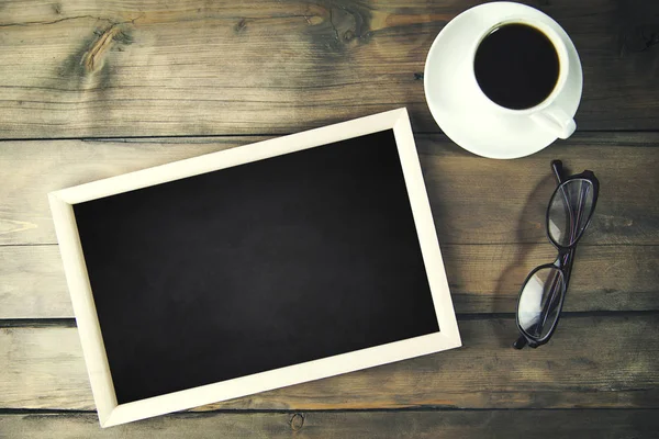 Coffee,glasses and photo frames — Stock Photo, Image