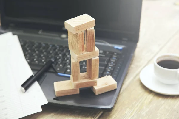 Wooden Blocks on Computer — Stock Photo, Image