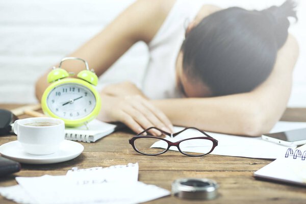 woman sleeping in desktop